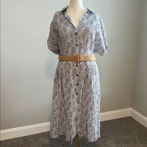 H&M Blue and White Patterned Midi Dress